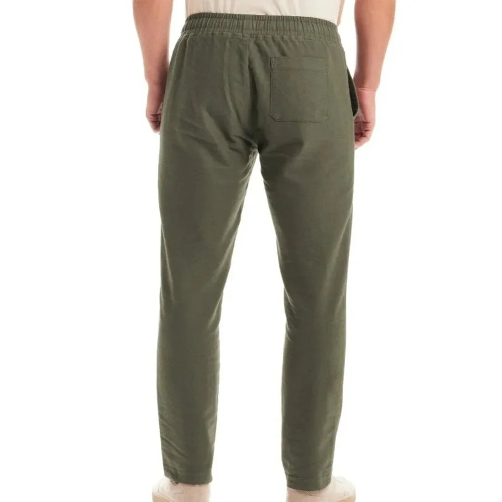 Vintage & Black Men's S Green Cotton Linen Blend Drawstring Pants